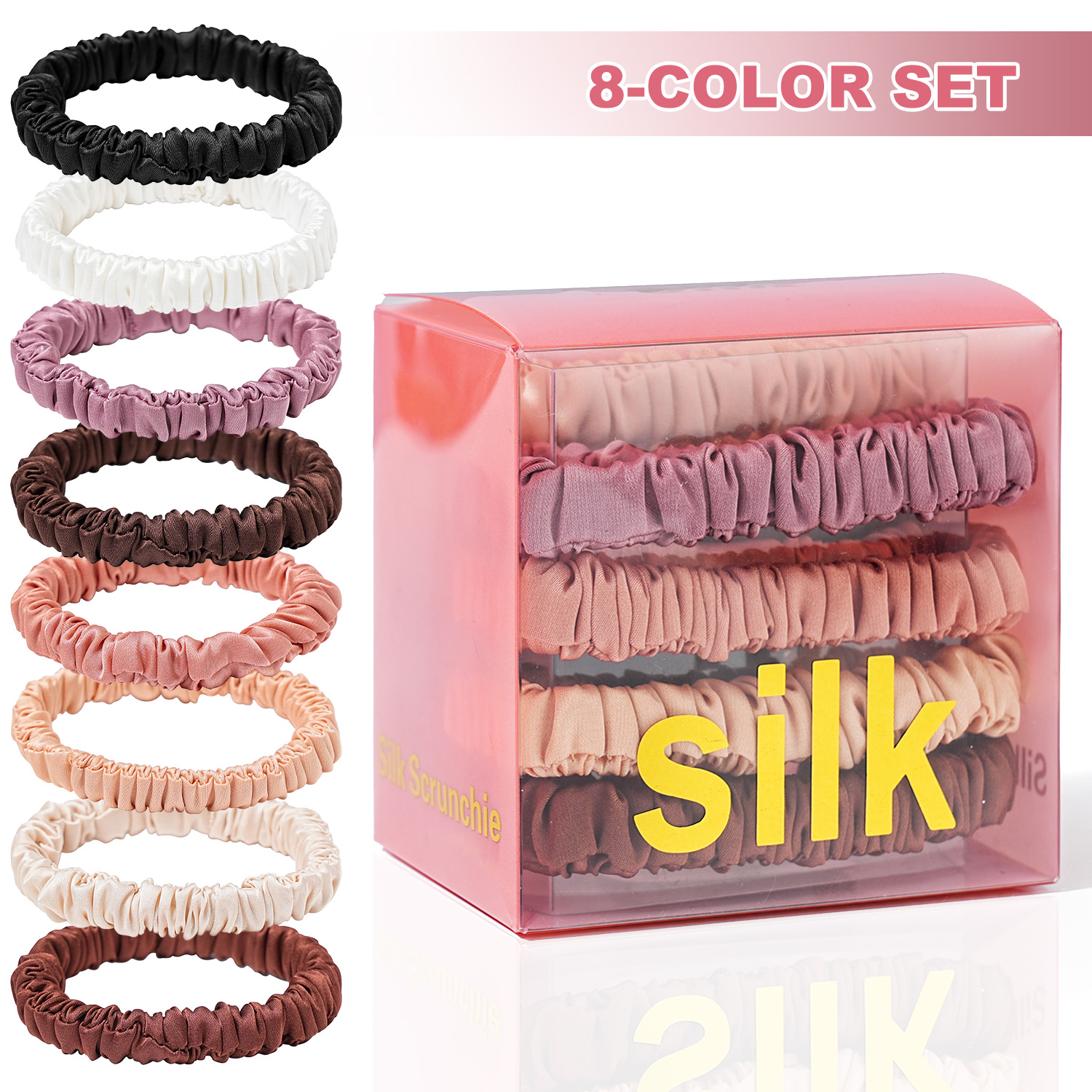 Scrunchie Satin Set - 8PCS/Set 100% Pure Mulberry Silk Hair
