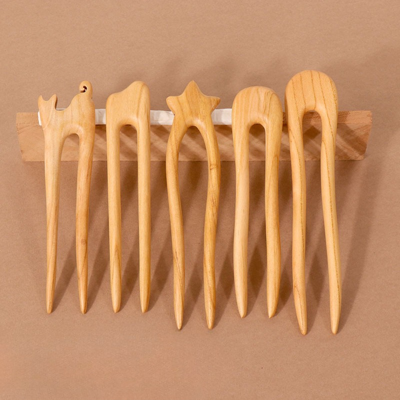 Young Women'S Accessories - Peach Wood U-shaped Hairpin Ancient Style