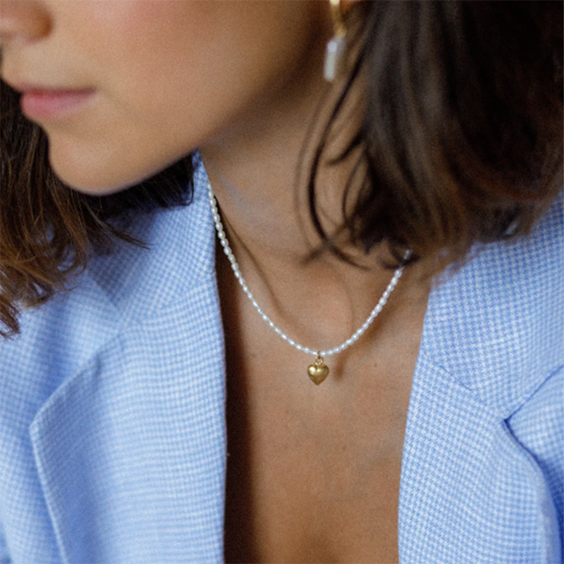 Charm Necklace Dainty - 14K Gold Filled Natural Pearl Necklace