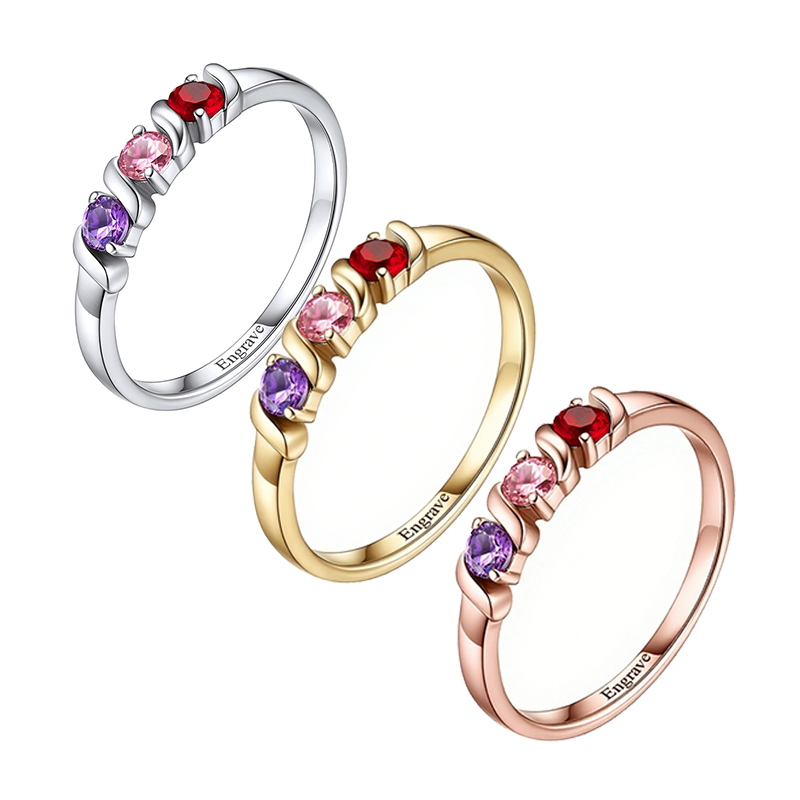 Wrap Ring Gold - Personalized Names Ring with 1-5 Birthstones