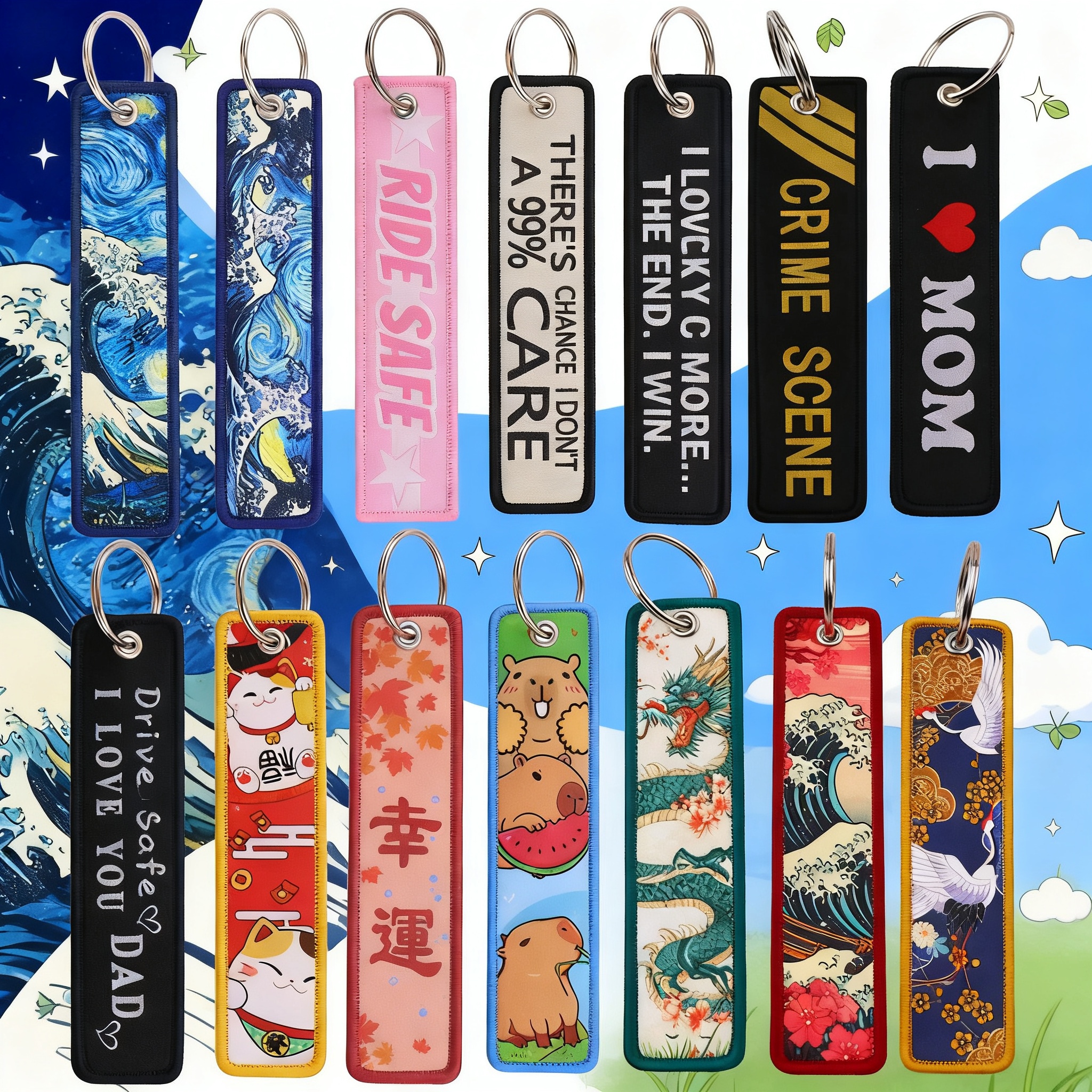 Women'S Key Accessories - Van Gogh Embroidery Key Fobs Koi