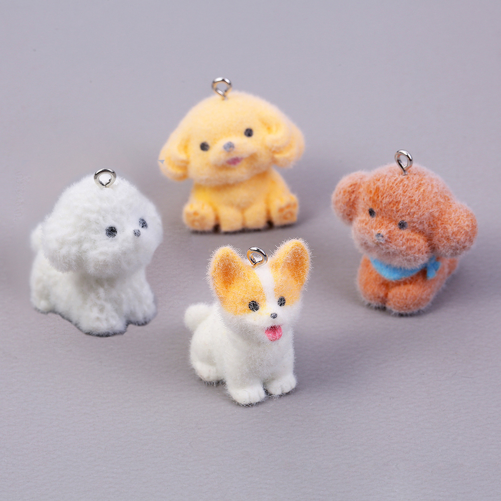 Women'S Key Accessories - 10pcs Flocking Puppy Dog Resin Charms