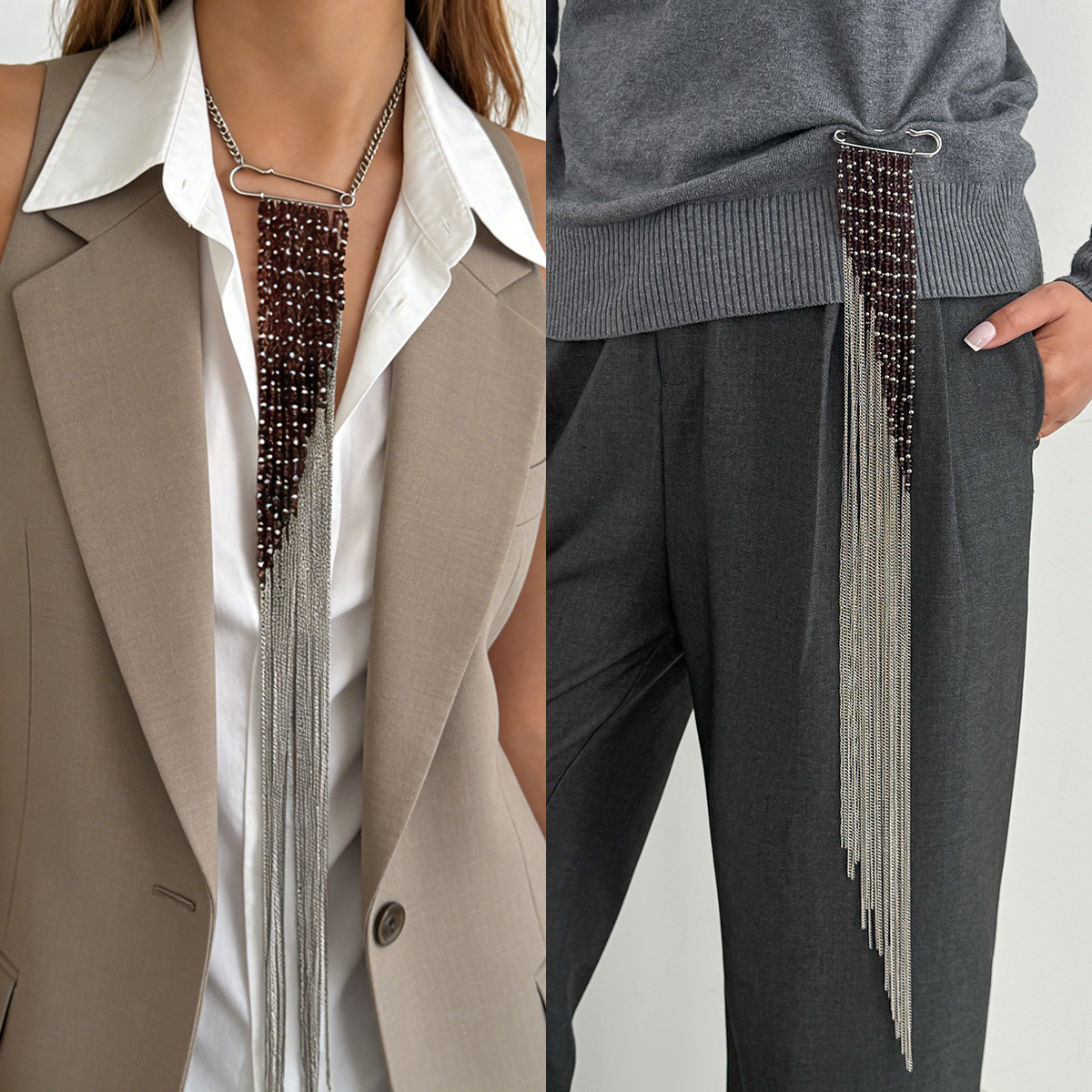 Women'S Accessories And Jewelry - Silver Color Tassel Chain Brooch Fashion