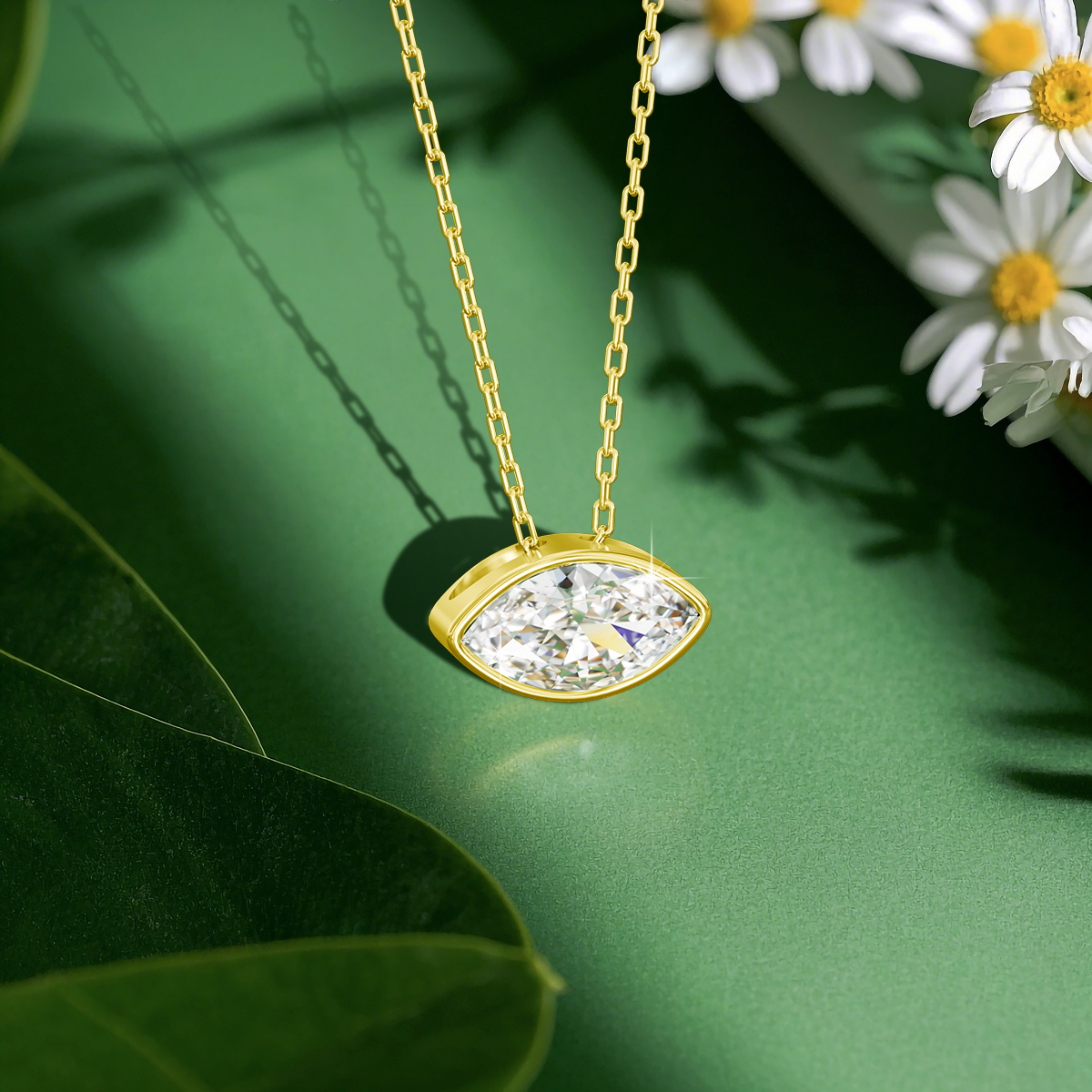 Charm Necklace Dainty - Real 14K Gold Filled Marquise Moissanite