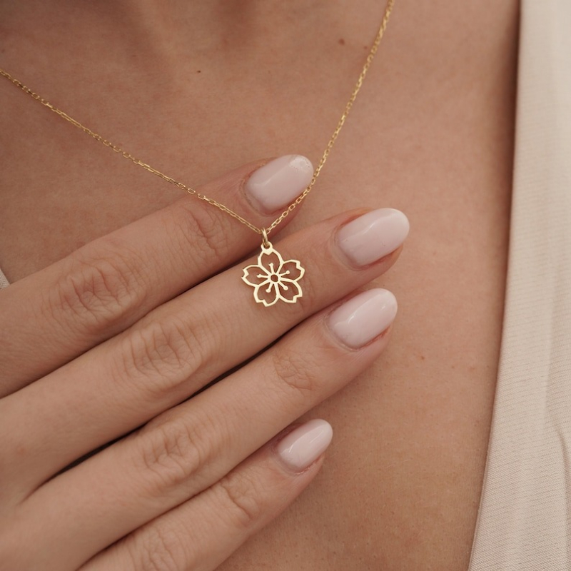 Charm Necklace Dainty - Dainty Sakura Flower Charm Necklaces Tiny