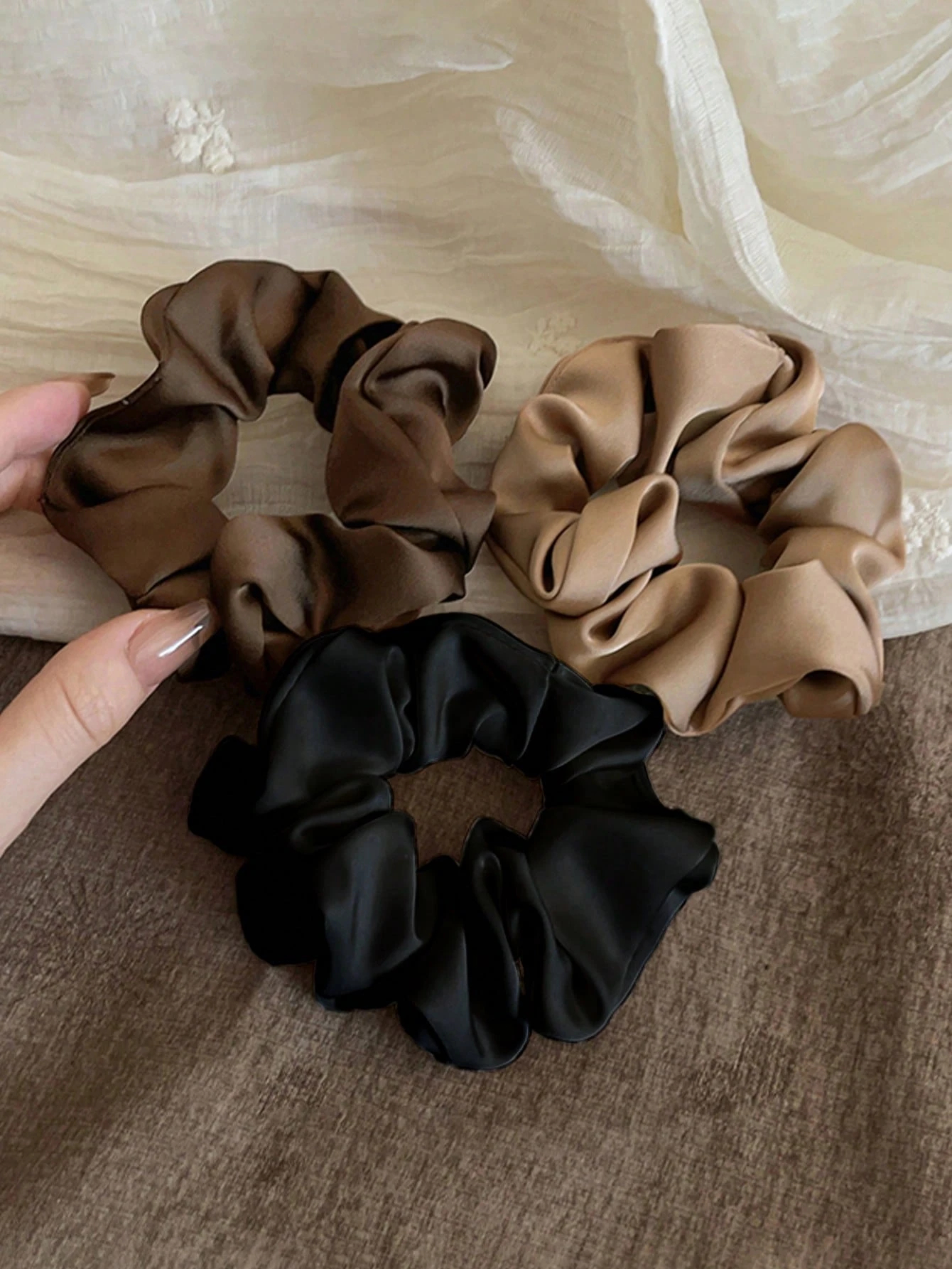 1/3Pcs Women 3.39in Vintage Fr - Scrunchie Satin Set recension och pris