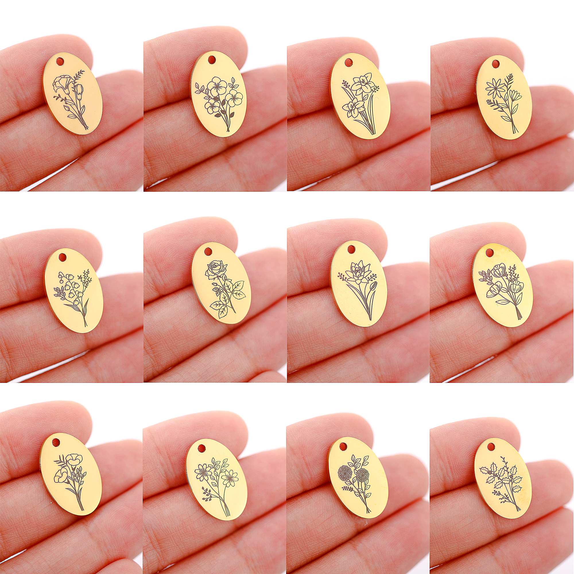 5Pcs Oval Birth Month Flower P - Charm Necklace Dainty recension och pris
