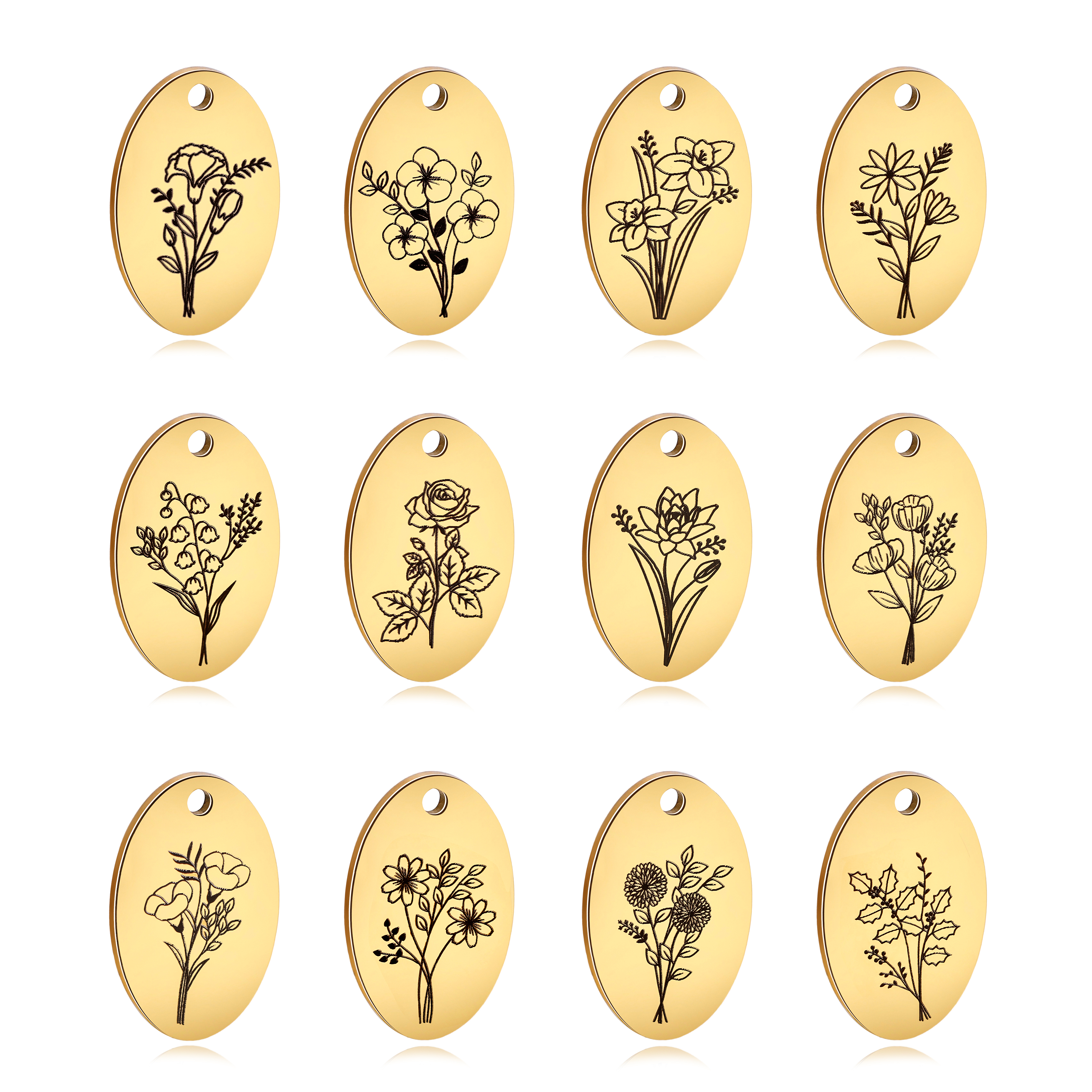 5Pcs Oval Birth Month Flower P - Charm Necklace Dainty recension och pris