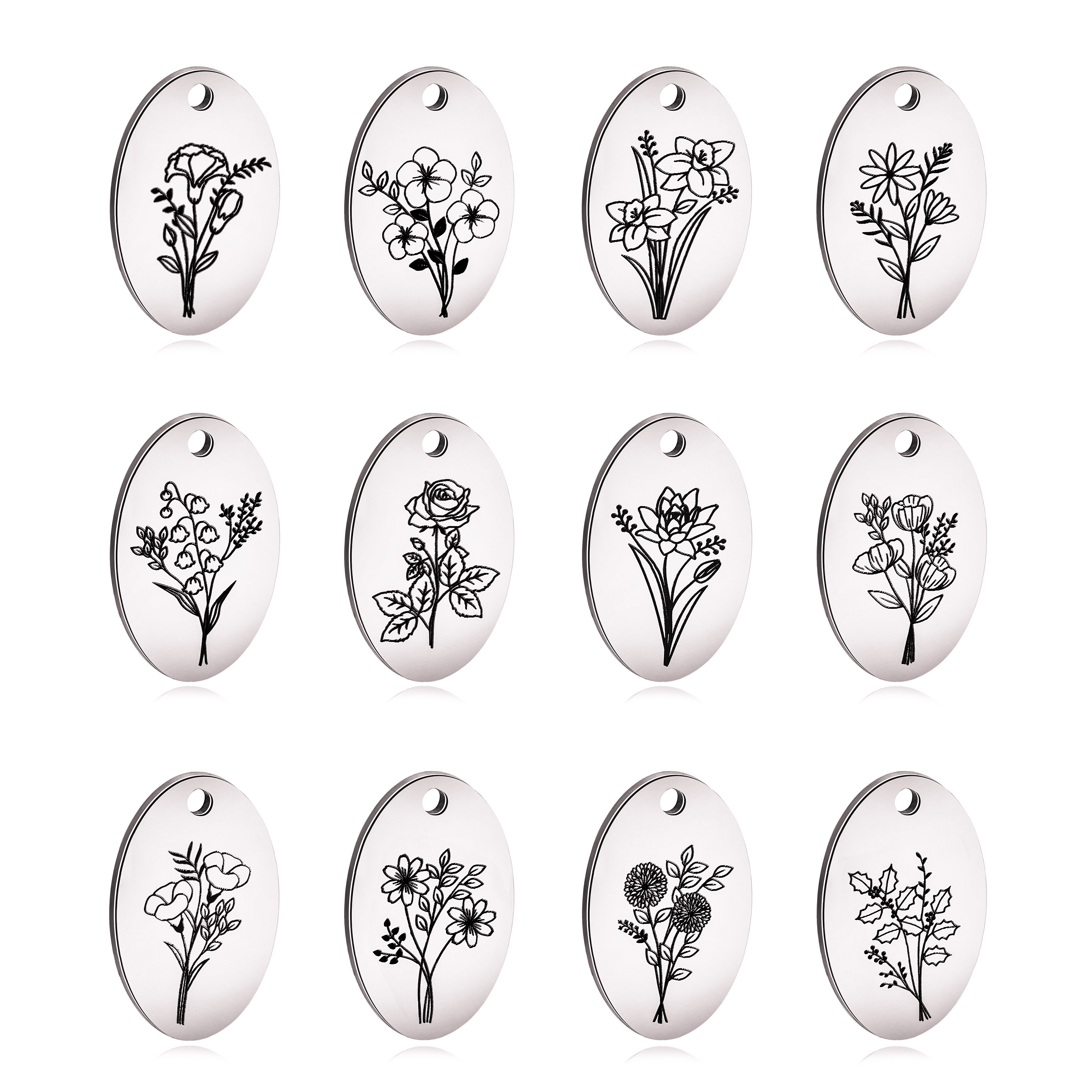 5Pcs Oval Birth Month Flower P - Charm Necklace Dainty recension och pris