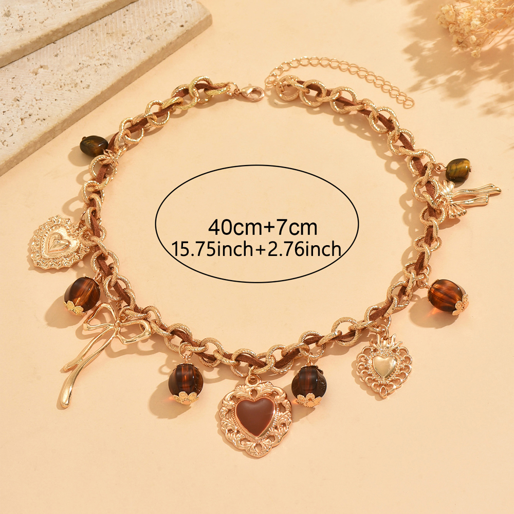Vintage Heart Bow Charm Choker - Charm Necklace Dainty recension och pris