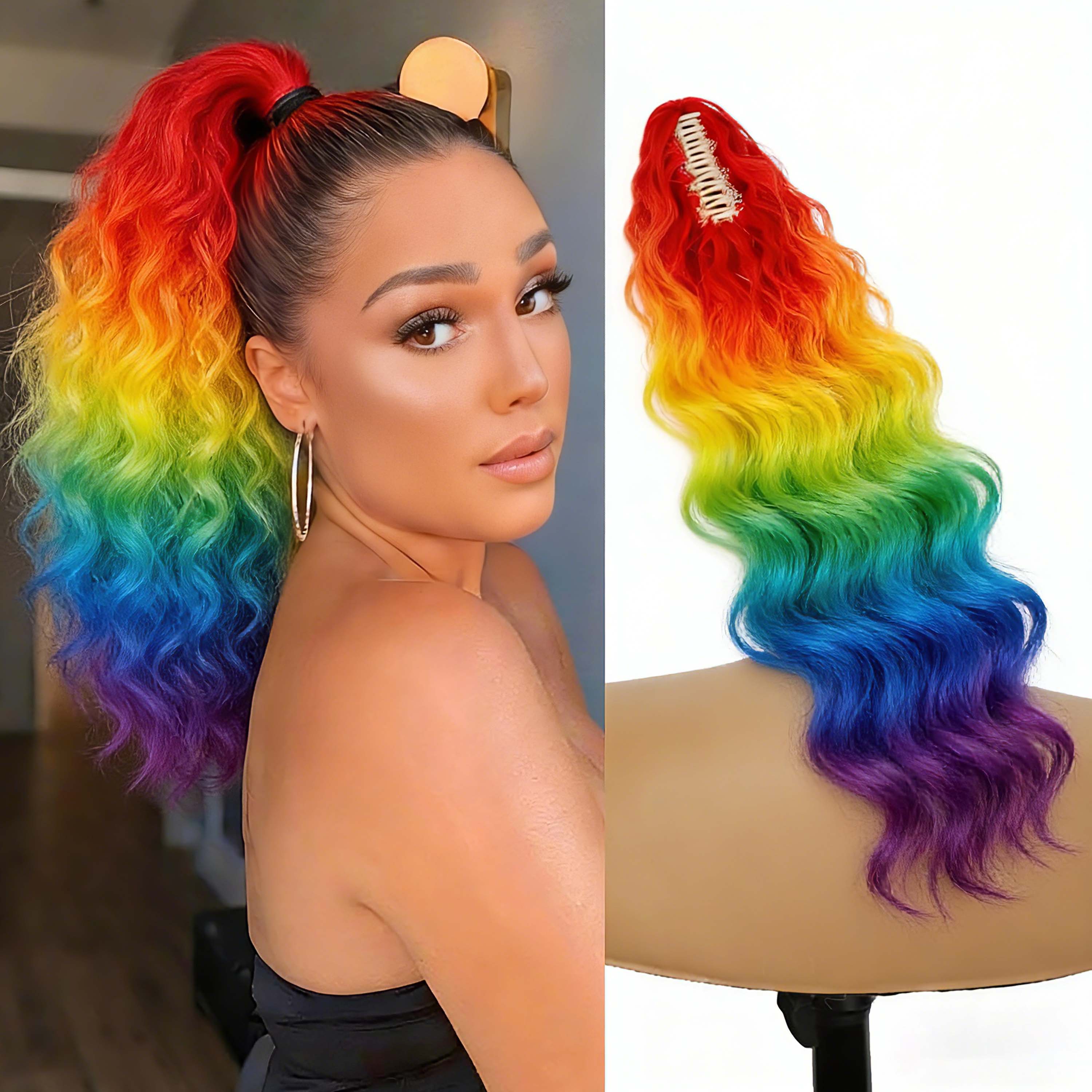 Synthetic Rainbow Claw Long Wa - Hair Claw Clip Set recension och pris