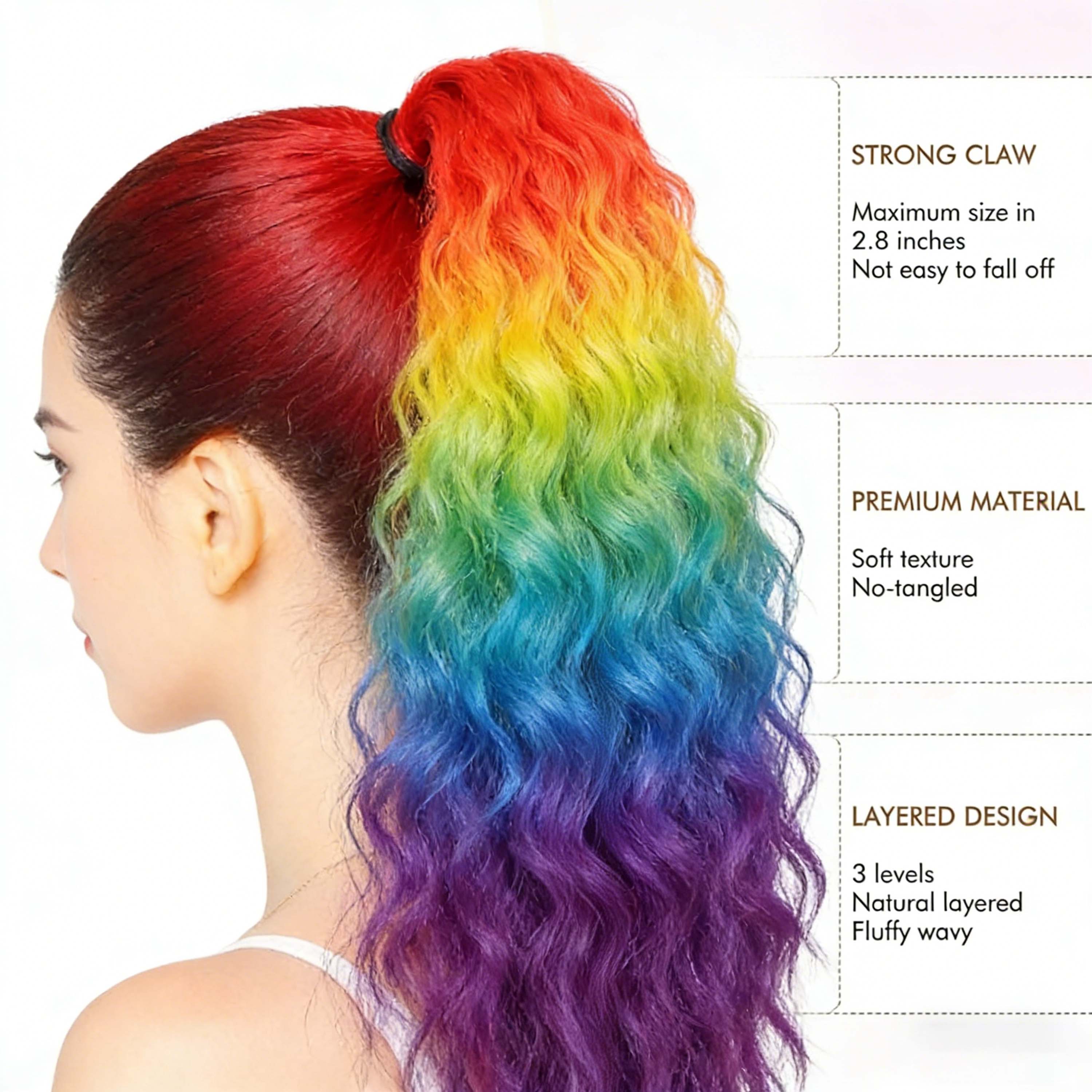 Synthetic Rainbow Claw Long Wa - Hair Claw Clip Set recension och pris