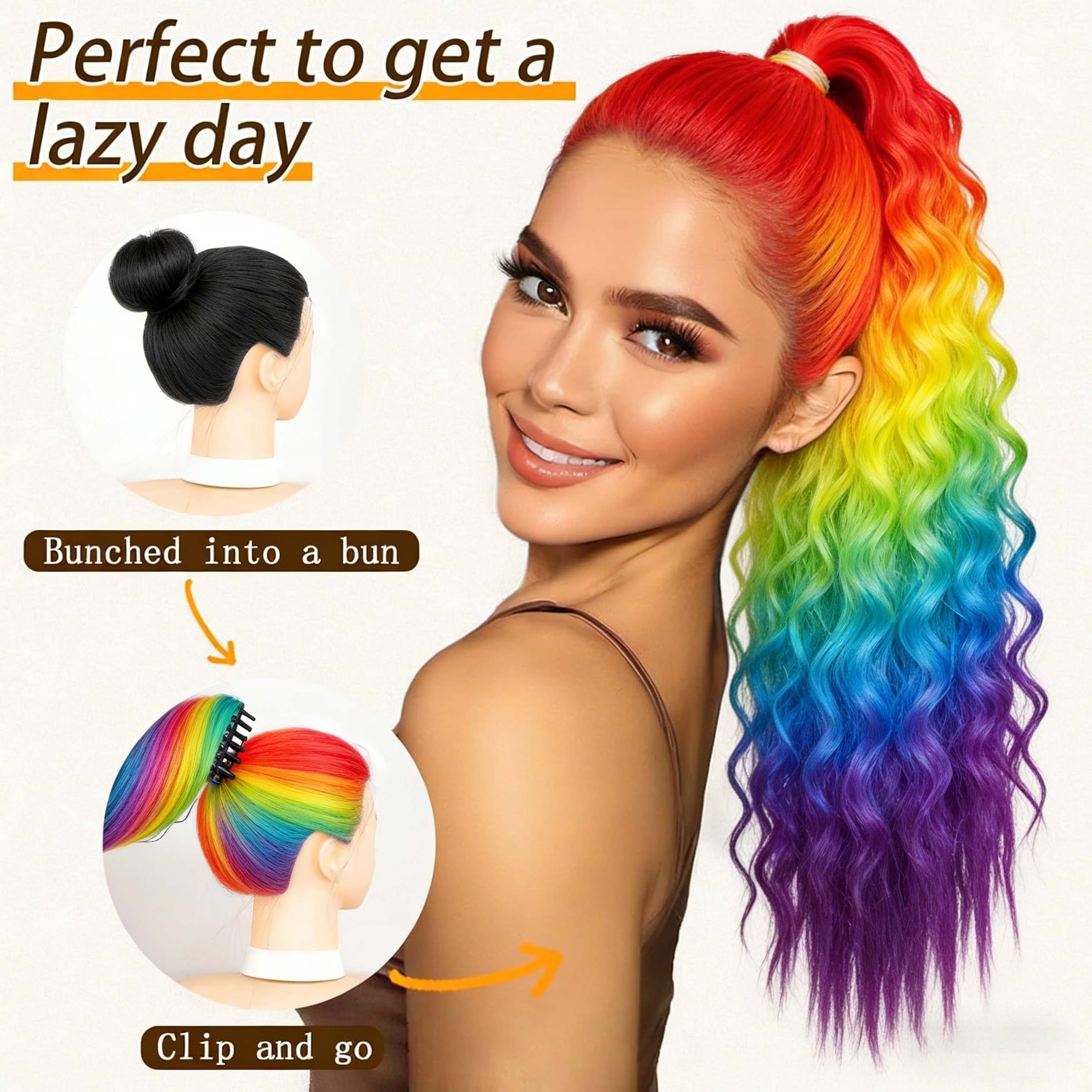 Synthetic Rainbow Claw Long Wa - Hair Claw Clip Set recension och pris